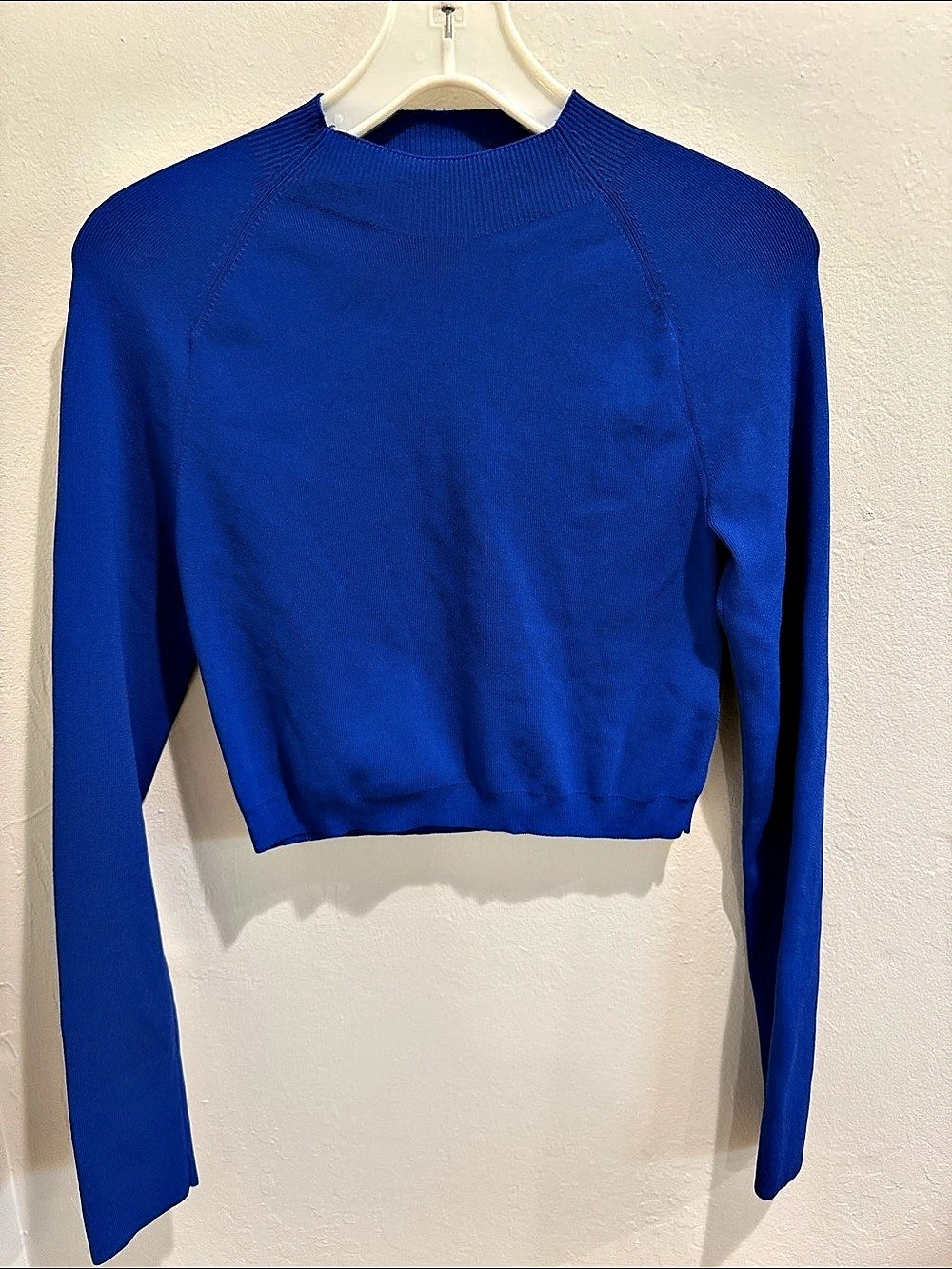 COS Cropped Knitted Mock-Neck Top Blue